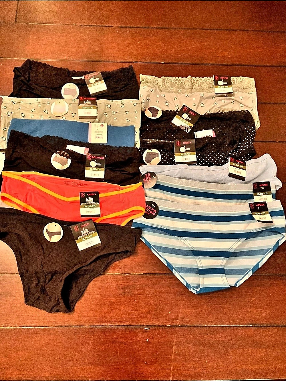 No Boundaries Hipster and Cheeky Panty Assortment Black & Blue XL NWT